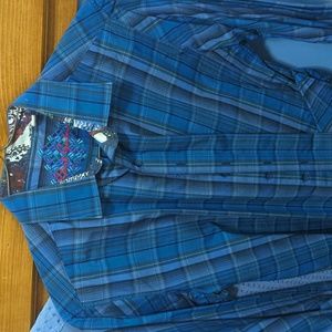 Robert Graham euc casual dress shirt flip cuffs plaid, classic large